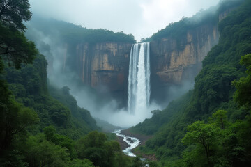 Fototapeta premium Angel Falls in Venezuela with high altitude representing the tallest waterfall in the world 