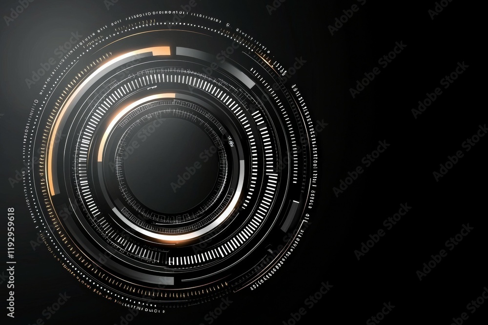 Poster futuristic digital interface with circular patterns and abstract design elements