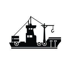 big ship trawler logo, sea transportation with minimalist style icon