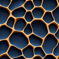 Seamless abstract pattern with organic shapes in beige and dark blue. This design evokes sense of fluidity and modernity, perfect for backgrounds or textures