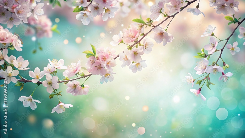 Aufkleber delicate spring blossoms on branch with soft bokeh background