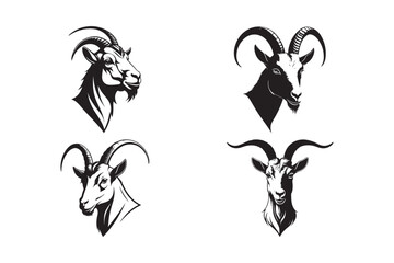 Goat Head Silhouette Set with Horns for T-Shirt and Logo Designs