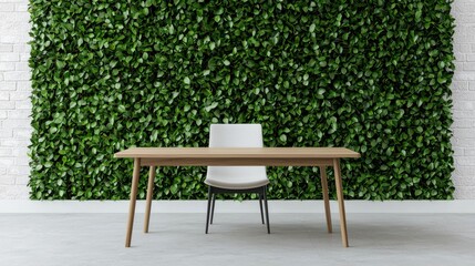 Obraz premium Empty table and chair in a modern office with a green wall