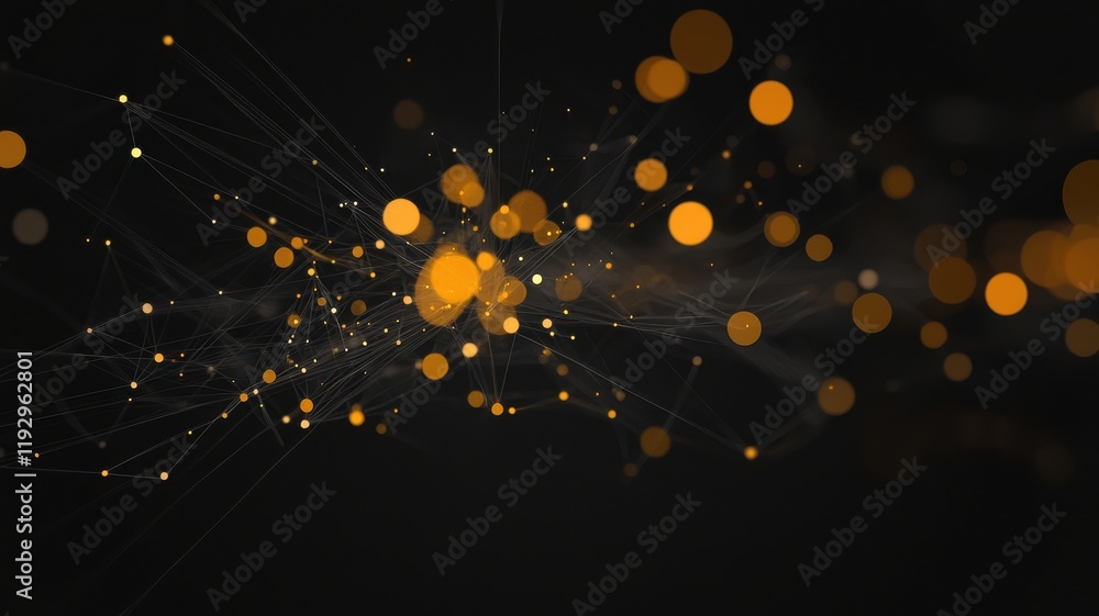 Poster a dynamic abstract image featuring glowing orange orbs against a dark background, creating a sense o