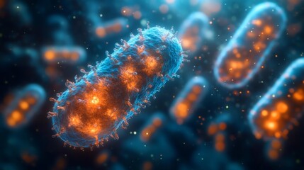 Glowing Bacteria Digital Artwork in Sci-Fi Style. Generative AI