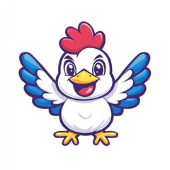 Happy cartoon chick flapping wings on white, child's book illustration