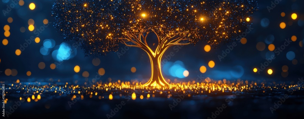 Aufkleber a glowing tree with shimmering lights against a dark background, creating a magical and enchanting a