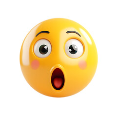 Fototapeta premium Surprised and Astonished 3D Emoji Cartoon Character with Glossy Yellow Face on White Background