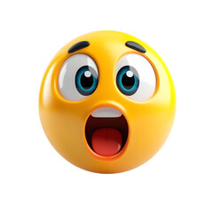 Surprised Yellow Emoji Face with Open Mouth and Eyes 3D Digital