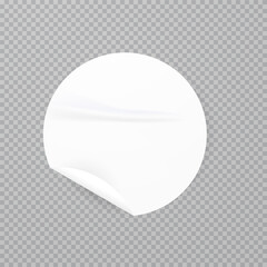 Vector realistic illustration of white round discount sticker, price tag, sticky tape