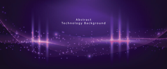 Fototapeta premium Circle, particle curves futuristic technology background. Purple color. Banner, template design.