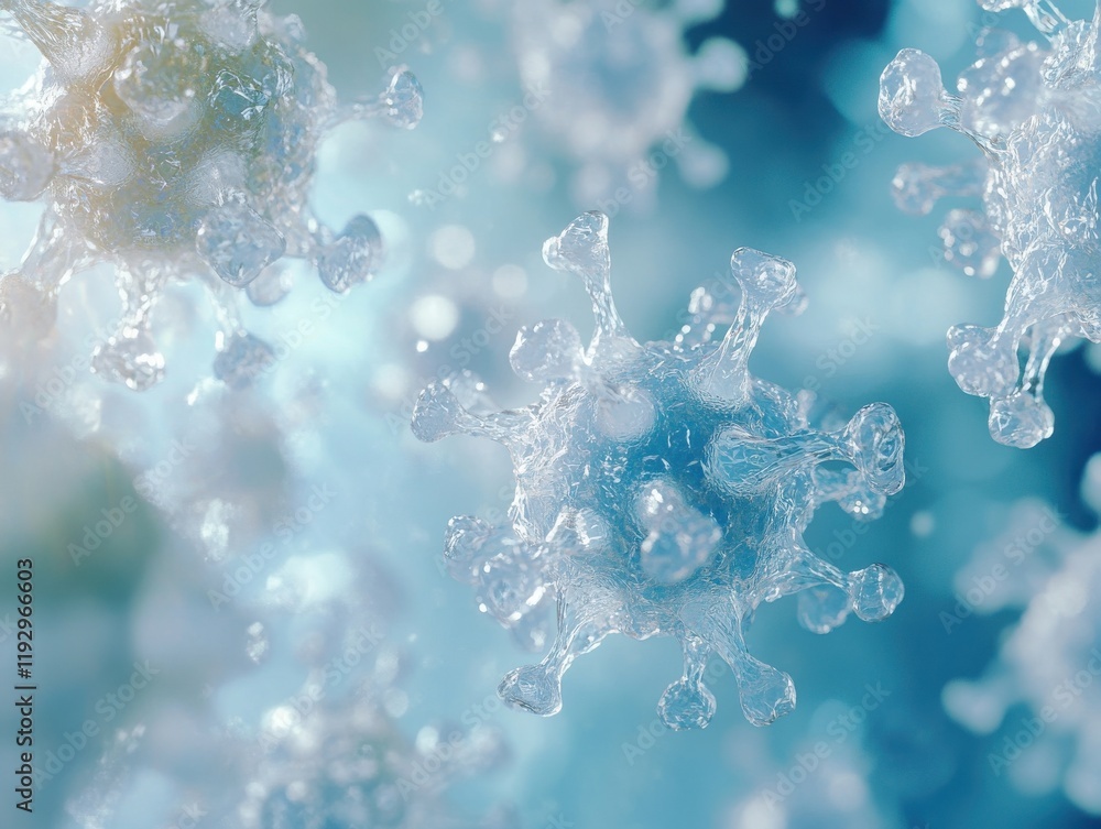 Aufkleber close-up view of microscopic water molecules with luminous effects and multicolored background repre