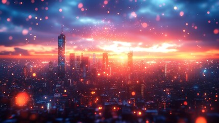 Futuristic Countdown Over a Glowing City Skyline. Generative AI