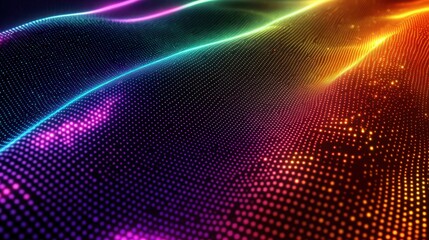 Abstract vibrant wave of glowing particles with seamless colorful transition 3D Render