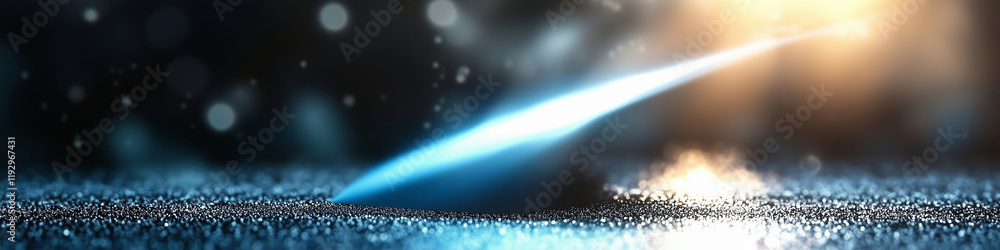 Poster light beam illuminating abstract scene with glowing particles and soft light effects