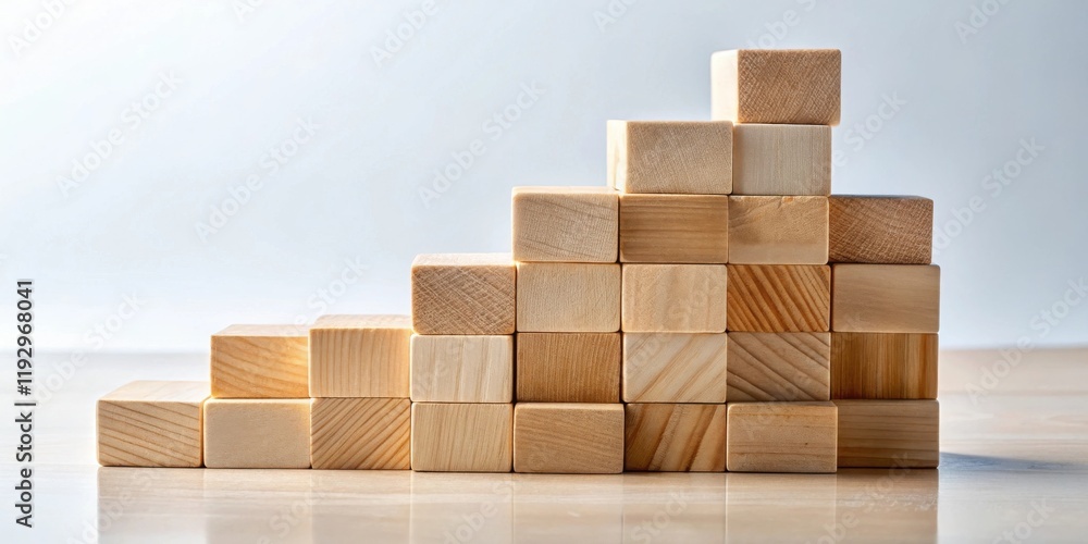 Poster Wooden blocks arranged in ascending order representing growth and progress