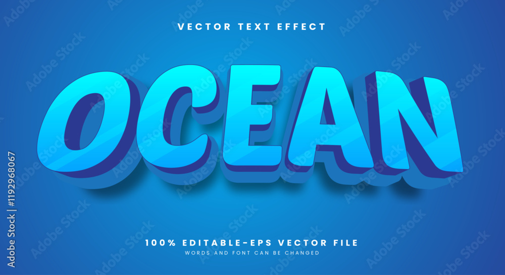 Aufkleber ocean editable text effect template with modern 3d style
