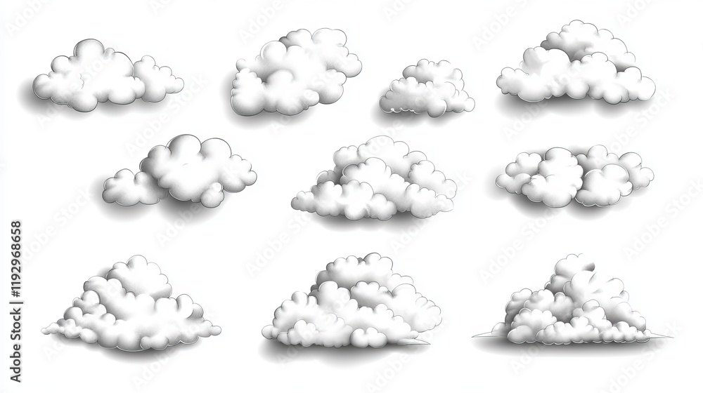 Aufkleber a collection of vintagestyle handdrawn clouds isolated on a white background retro and cartooninspir