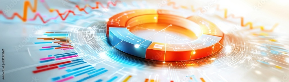 Poster a vibrant, abstract representation of data analysis, featuring colorful segments and graph elements,