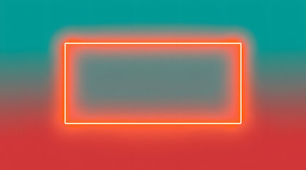 Fototapeta premium Glowing Rectangular empty neon frame on glowing terracotta and teal fog smokey gradient background