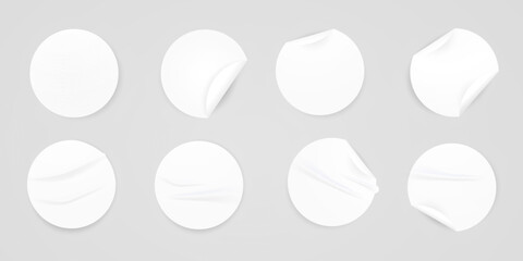 Vector realistic illustration of white round stickers , set