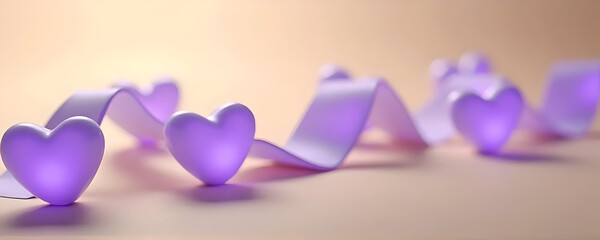 Fototapeta premium Lavender Heart-Shaped Lights in Wave Pattern on Beige Surface In style of Realistic Photography For Background Use with Gentle Lighting and Subtle Shadows