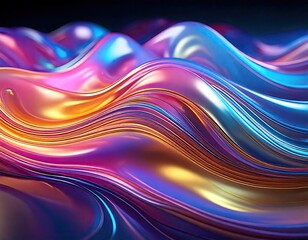 Fototapeta premium Abstract Iridescent Waves: A mesmerizing abstract composition of swirling, iridescent waves in a vibrant palette of pink, blue, and gold, creating a mesmerizing visual experience.