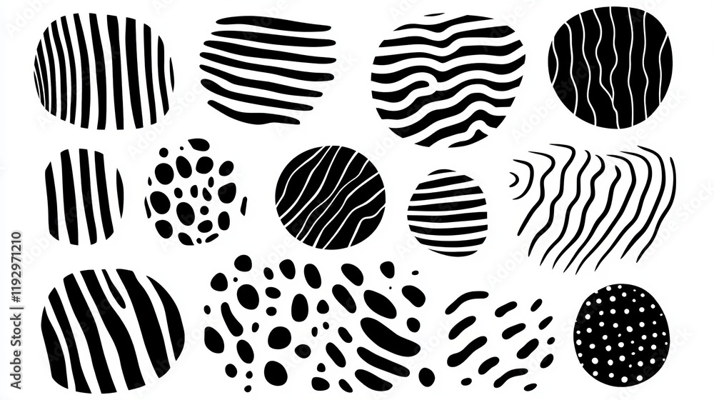 Poster bold brushdrawn circles curved lines and geometric elements thick wavy strokes and round shapes crea