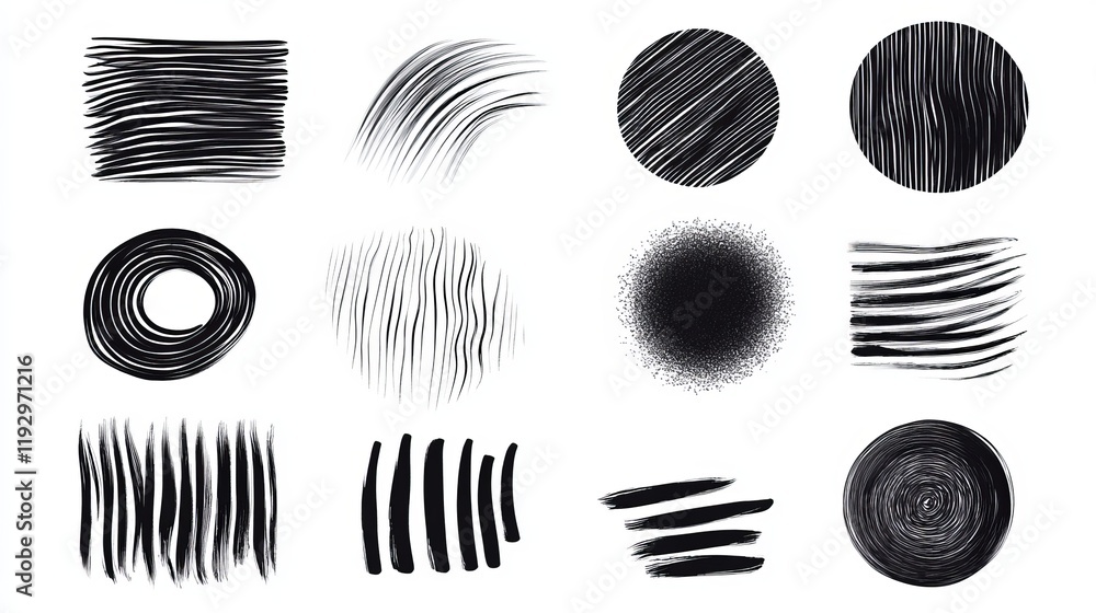 Aufkleber bold brushdrawn circles curved lines and geometric elements thick wavy strokes and round shapes crea