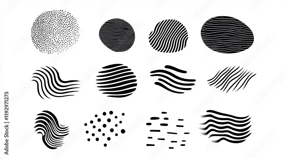 Poster bold brushdrawn circles curved lines and geometric elements thick wavy strokes and round shapes crea
