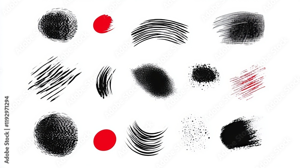 Aufkleber bold brushdrawn circles curved lines and geometric elements thick wavy strokes and round shapes crea