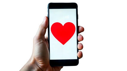 hand holding a phone with a red heart