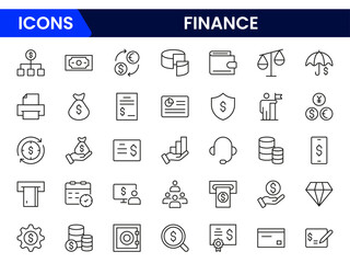 Finance and business line icons collection. Big UI icon set in a flat design. Thin outline icons pack. 