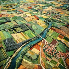 Obraz premium Aerial view of colorful farmland mosaics in earth’s landscape nature vibrant rural environment