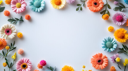 Obraz premium Template with Colorful Flowers Around White Paper with Space for Text