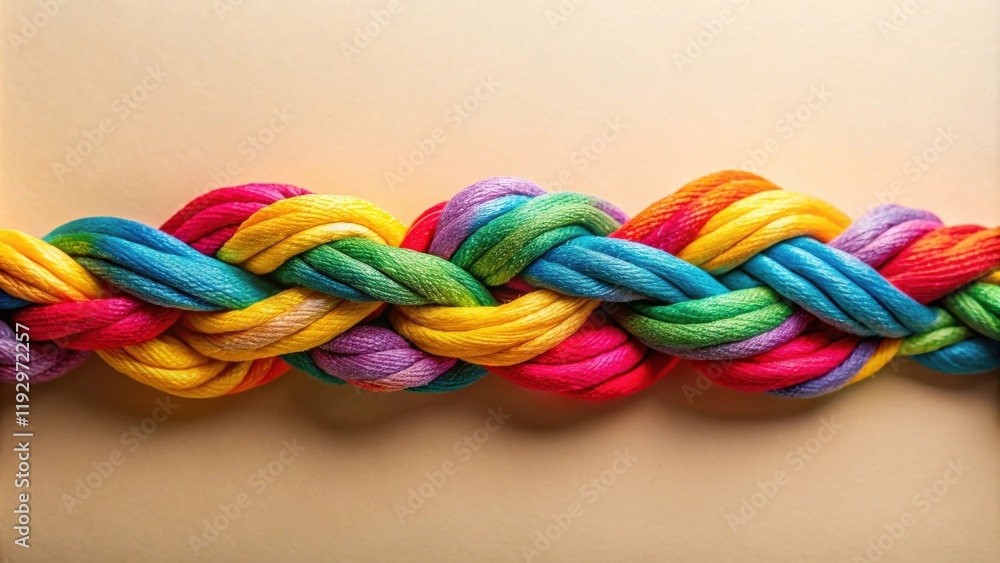 Poster vibrant rainbow cord braid a textured symbol of unity and intertwined threads