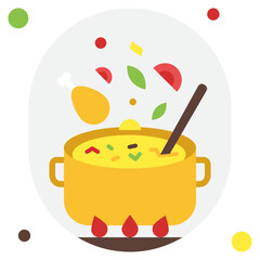 Colorful Cooking Pot with Ingredients