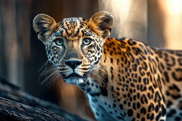 Fototapeta premium A leopard is staring at the camera with its mouth open