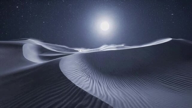 4K Loop: Wind-Swept Sand Dunes Under a Moonlit Starry Sky