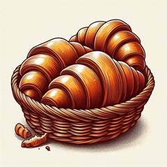 French Croissant Basket Draw a basket filled with freshly baked