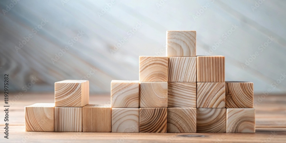 Poster Wooden blocks arranged in an ascending pattern, symbolizing growth and progress