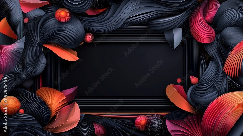 Poster abstract dynamic geometric lines and borders in vibrant colors with fluid shapes and textures