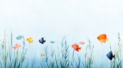 Colorful fish darting among seagrass patches in a peaceful underwater environment