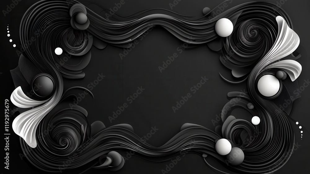 Poster abstract dynamic geometric lines with borders and curved shapes in black and white aesthetic design