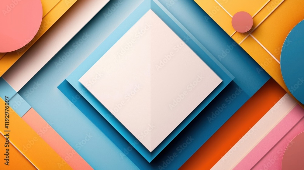 Poster abstract geometric composition featuring colorful lines and minimalist shapes in a modern design lay
