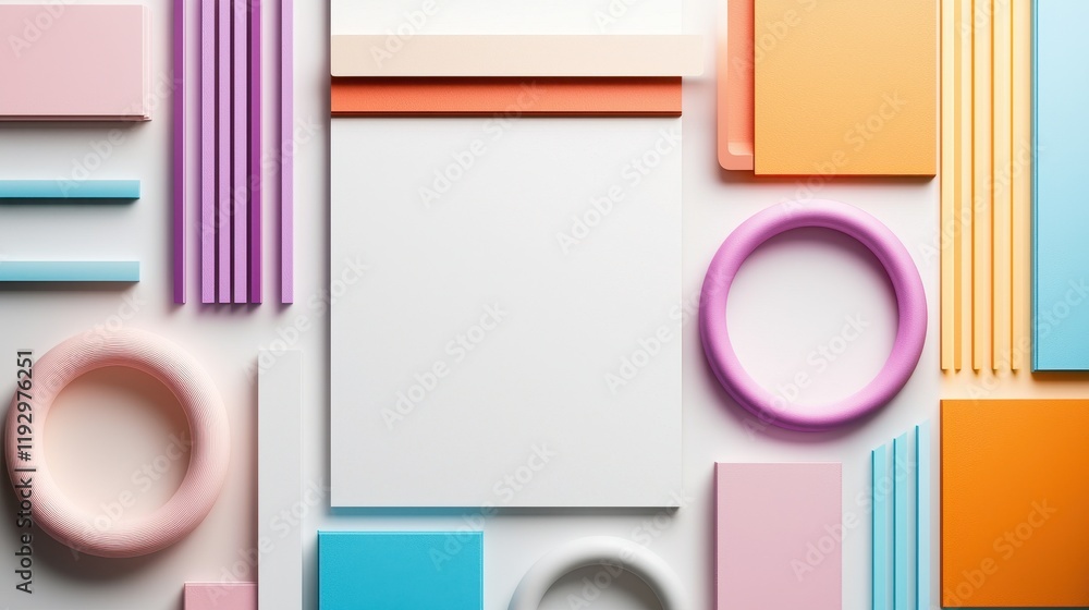 Poster abstract geometric design with clean lines and borders in vibrant colors and dynamic shapes
