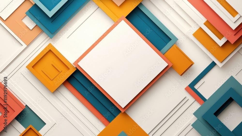 Poster abstract minimal geometric design with colorful lines and borders in a modern style