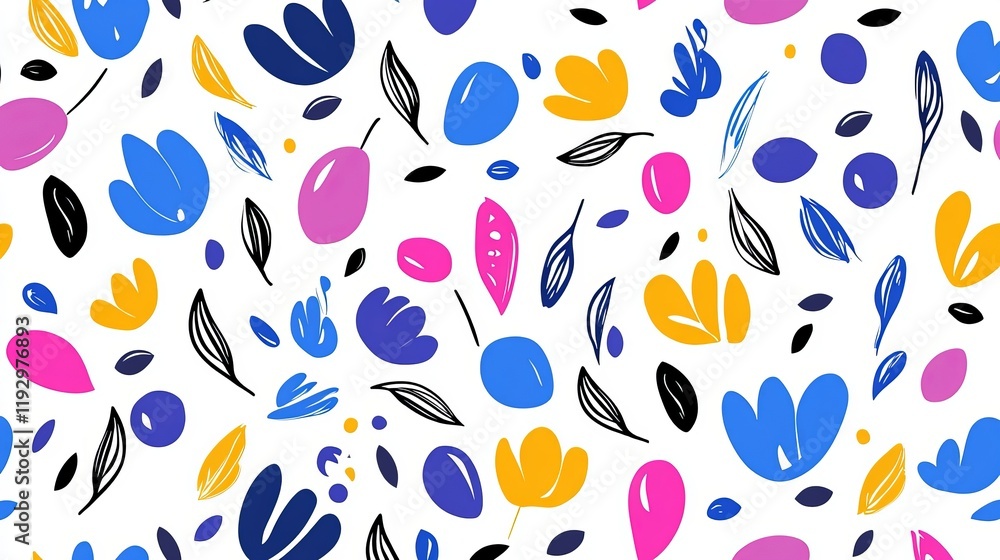 Poster vibrant seamless pattern featuring abstract handdrawn flowers and leaf shapes a repeatable bohoinspi
