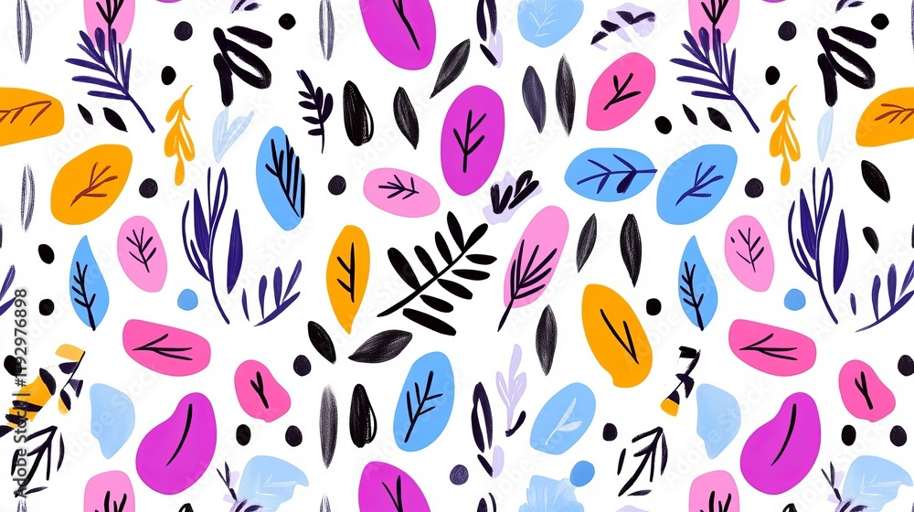 Poster vibrant seamless pattern featuring abstract handdrawn flowers and leaf shapes a repeatable bohoinspi