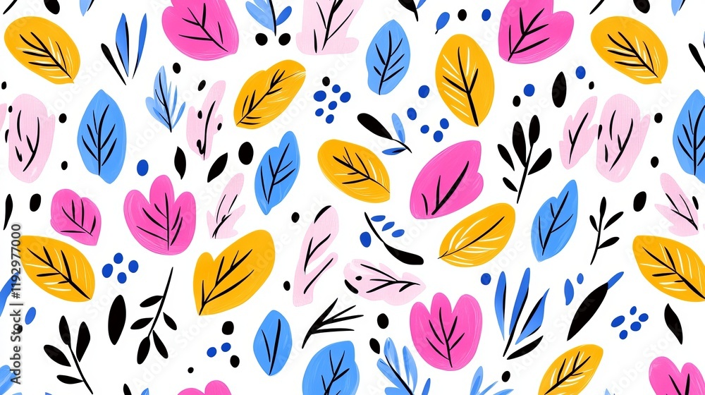 Poster vibrant seamless pattern featuring abstract handdrawn flowers and leaf shapes a repeatable bohoinspi